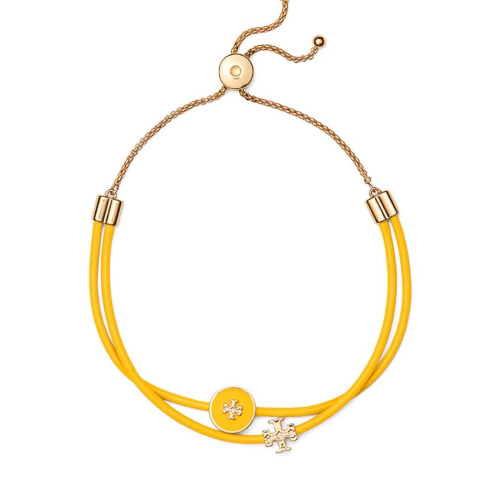 Tory Burch Gold Bracelet Leather Yellow NEW